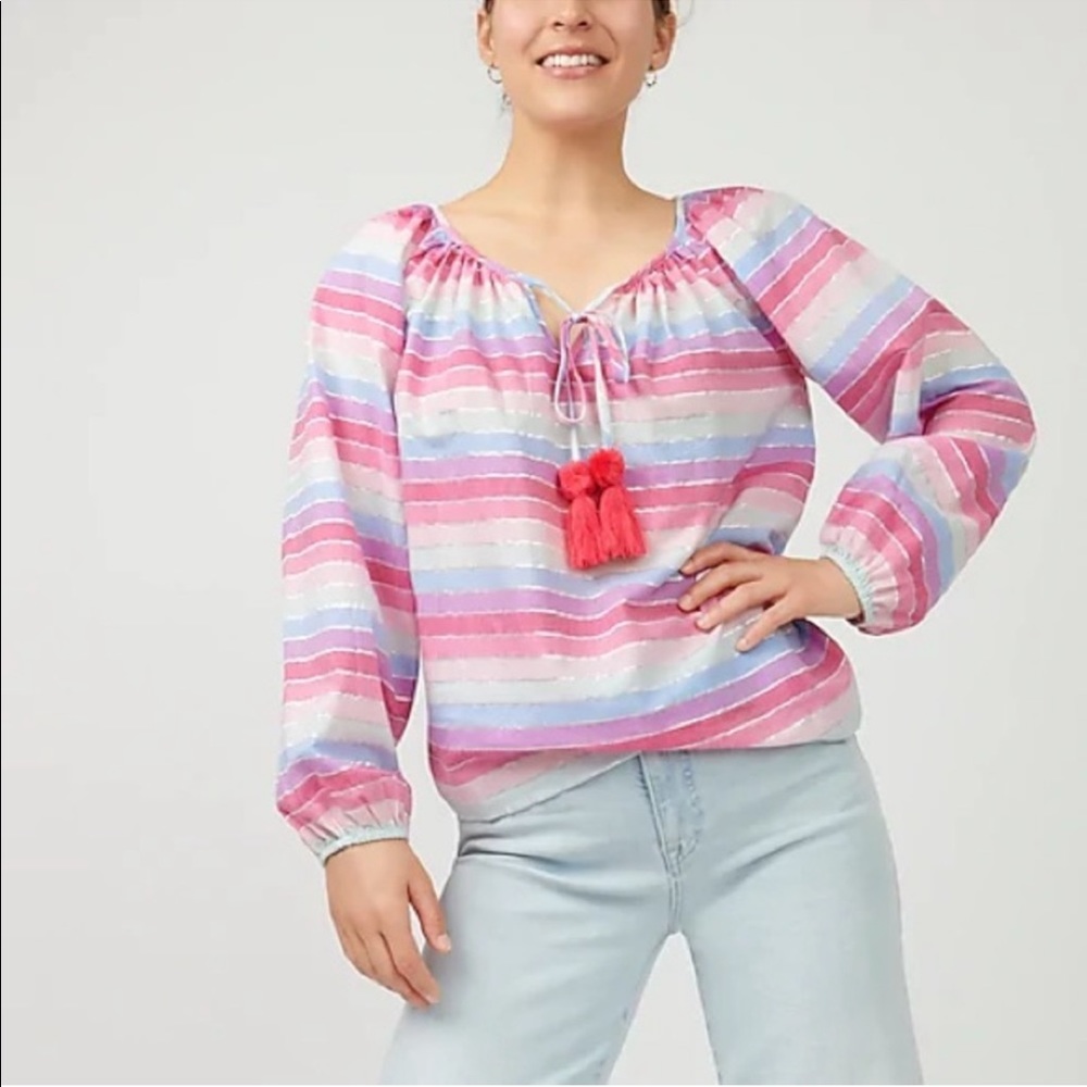 J Crew XXS striped tunic rainbow lurex top shirt blouse